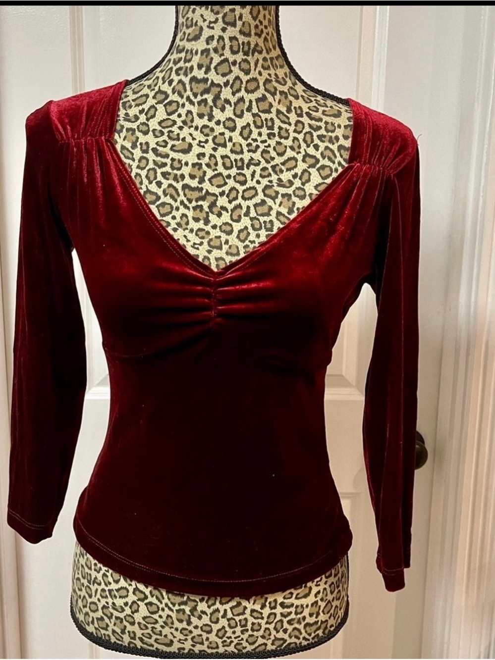 NWOT Allison Taylor Women’s Velour V-Neck Top in Deep Red Velour Size S